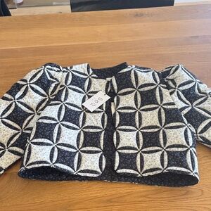 Sea New York Black and Cream Quilted Geometric Cropped Jacket